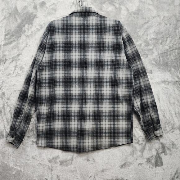 Wrangler Shirt Mens M Gray Black Plaid Fleece Flannel Button Front Long Sleeve - Picture 3 of 9